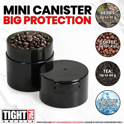 TIGHTPAC MINIVAC Portable Vacuum Seal Airtight Container – Keeps Coffee Beans, Grounds, Tea, Spices & Herbs Fresh Longer – Travel-Ready, NSF-Certified Food-Grade Storage, 10 to 30 Grams, White