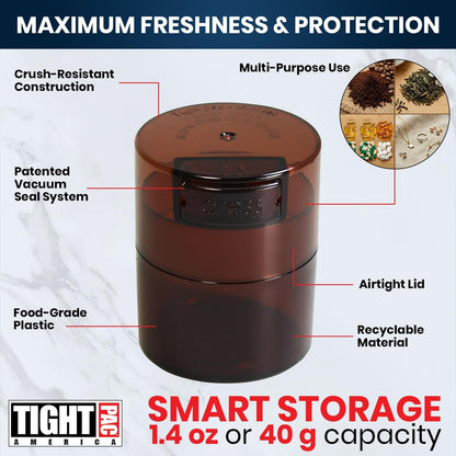 TIGHTPAC MINIVAC Portable Vacuum Seal Airtight Container – Keeps Coffee Beans, Grounds, Tea, Spices & Herbs Fresh Longer – Travel-Ready, NSF-Certified Food-Grade Storage, 10 to 30 Grams, White