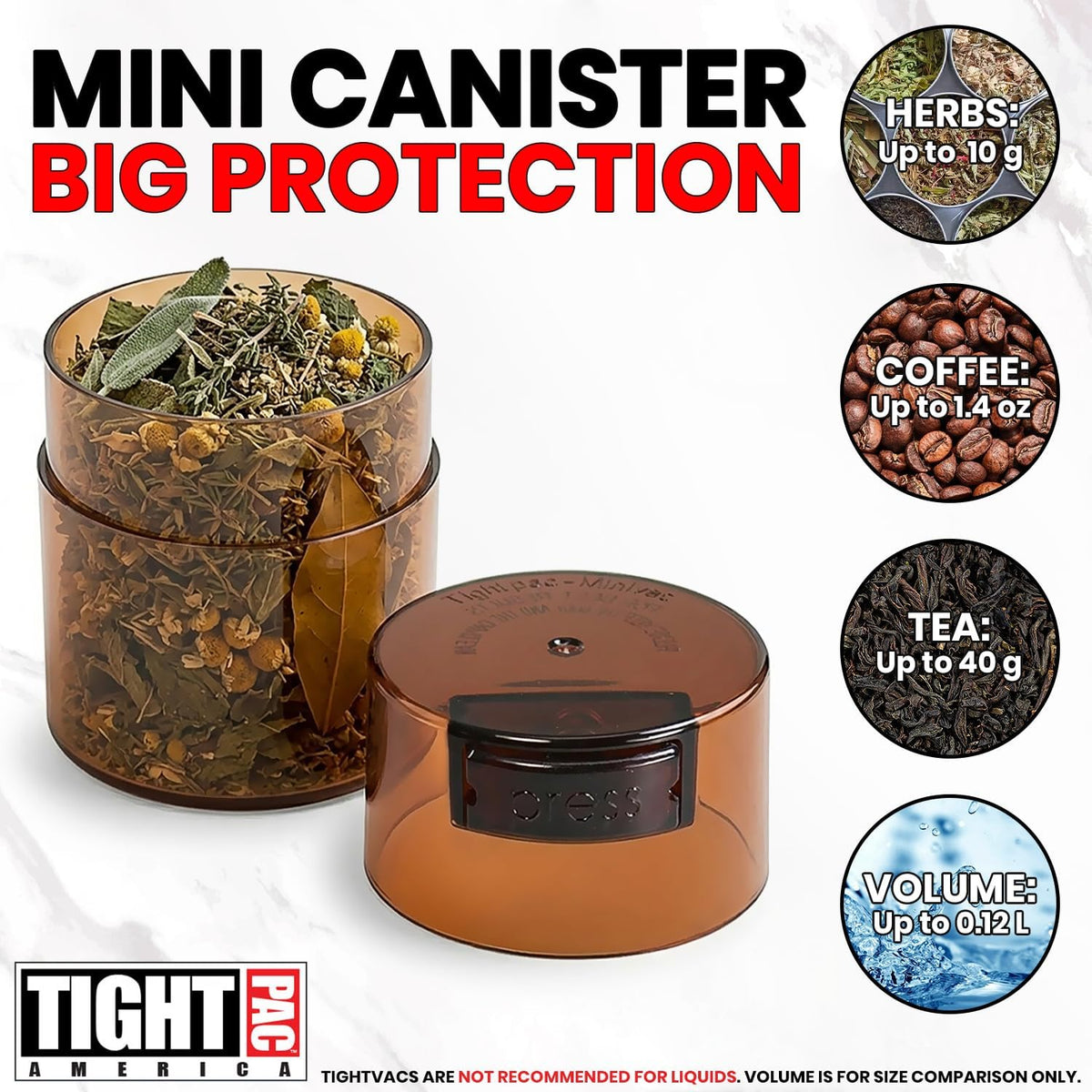 TIGHTPAC MINIVAC Portable Vacuum Seal Airtight Container – Keeps Coffee Beans, Grounds, Tea, Spices & Herbs Fresh Longer – Travel-Ready, NSF-Certified Food-Grade Storage, 10 to 30 Grams, White