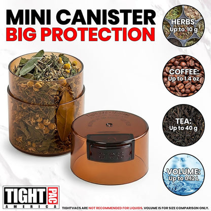TIGHTPAC MINIVAC Portable Vacuum Seal Airtight Container – Keeps Coffee Beans, Grounds, Tea, Spices & Herbs Fresh Longer – Travel-Ready, NSF-Certified Food-Grade Storage, 10 to 30 Grams, White
