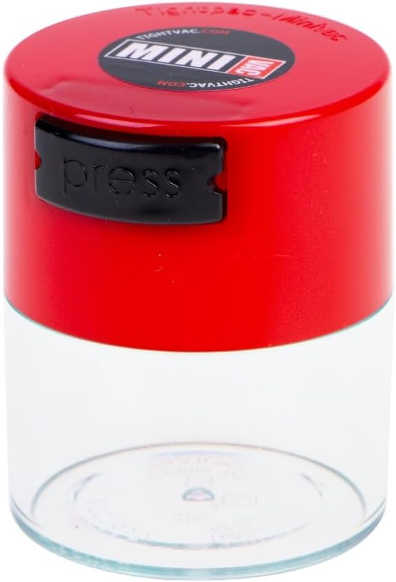 TIGHTPAC MINIVAC Portable Vacuum Seal Airtight Container – Keeps Coffee Beans, Grounds, Tea, Spices & Herbs Fresh Longer – Travel-Ready, NSF-Certified Food-Grade Storage, 10 to 30 Grams, White