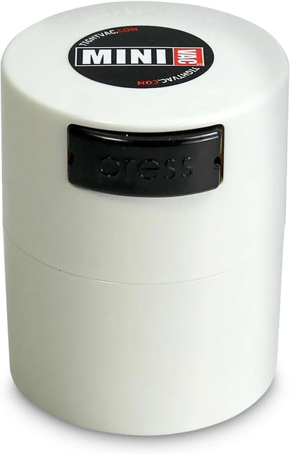 TIGHTPAC MINIVAC Portable Vacuum Seal Airtight Container – Keeps Coffee Beans, Grounds, Tea, Spices & Herbs Fresh Longer – Travel-Ready, NSF-Certified Food-Grade Storage, 10 to 30 Grams, White