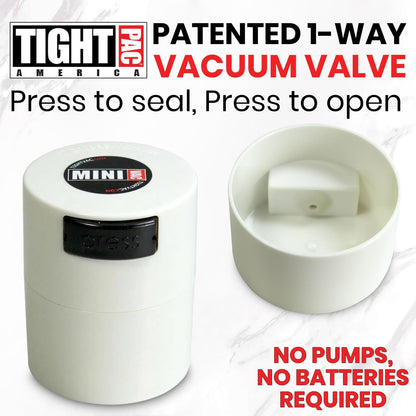 TIGHTPAC MINIVAC Portable Vacuum Seal Airtight Container – Keeps Coffee Beans, Grounds, Tea, Spices & Herbs Fresh Longer – Travel-Ready, NSF-Certified Food-Grade Storage, 10 to 30 Grams, White