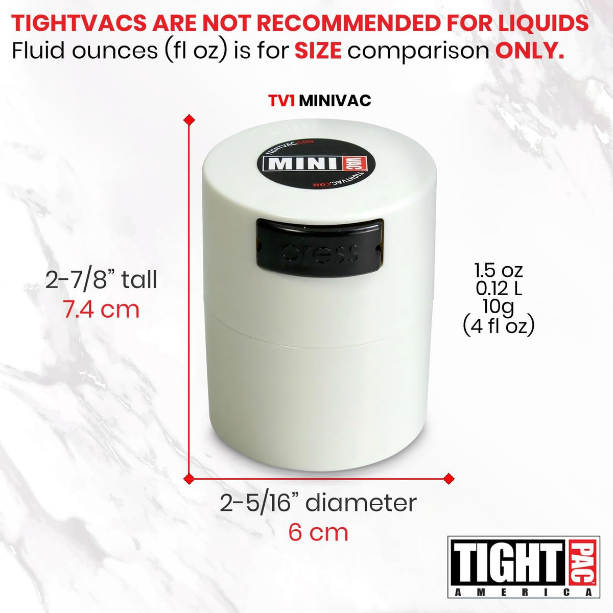TIGHTPAC MINIVAC Portable Vacuum Seal Airtight Container – Keeps Coffee Beans, Grounds, Tea, Spices & Herbs Fresh Longer – Travel-Ready, NSF-Certified Food-Grade Storage, 10 to 30 Grams, White