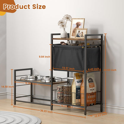 Elevated Dog Bowl Stand with Toy Bin Basket, 4 Height Adjustable Raised Feeding Station Cabinet, Lifted Food and Water Bowl Holder, Pet Storage Organizer for Large Medium Small Dogs