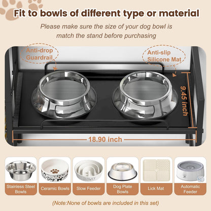 Elevated Dog Bowl Stand with Toy Bin Basket, 4 Height Adjustable Raised Feeding Station Cabinet, Lifted Food and Water Bowl Holder, Pet Storage Organizer for Large Medium Small Dogs