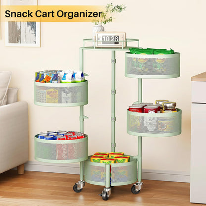 5-Tier Fruit and Vegetable Basket Bowls for Kitchen, Rotating, Black | Metal Top Lid, Rolling Storage Rack Cart for Potato, Onion &Fruit, Large Wire Basket Organizer for Kitchen Counter, Pantry