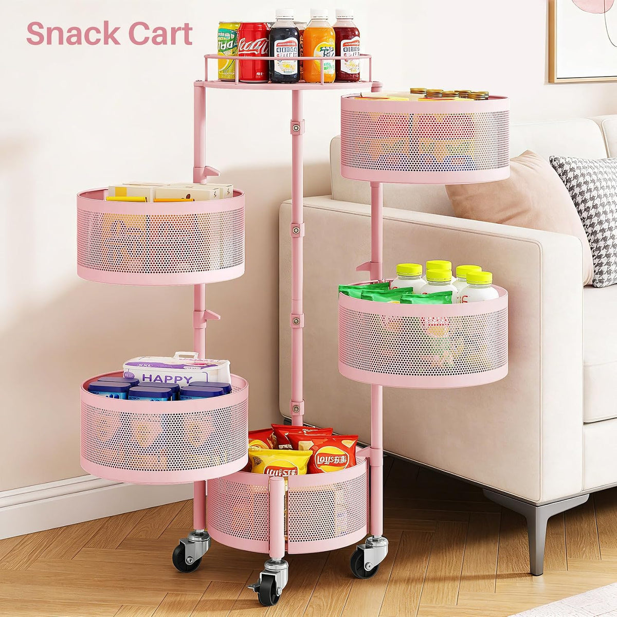5-Tier Fruit and Vegetable Basket Bowls for Kitchen, Rotating, Black | Metal Top Lid, Rolling Storage Rack Cart for Potato, Onion &Fruit, Large Wire Basket Organizer for Kitchen Counter, Pantry