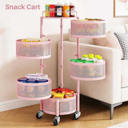 5-Tier Fruit and Vegetable Basket Bowls for Kitchen, Rotating, Black | Metal Top Lid, Rolling Storage Rack Cart for Potato, Onion &Fruit, Large Wire Basket Organizer for Kitchen Counter, Pantry