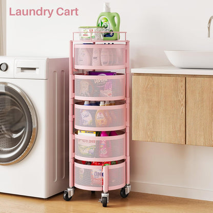 5-Tier Fruit and Vegetable Basket Bowls for Kitchen, Rotating, Black | Metal Top Lid, Rolling Storage Rack Cart for Potato, Onion &Fruit, Large Wire Basket Organizer for Kitchen Counter, Pantry