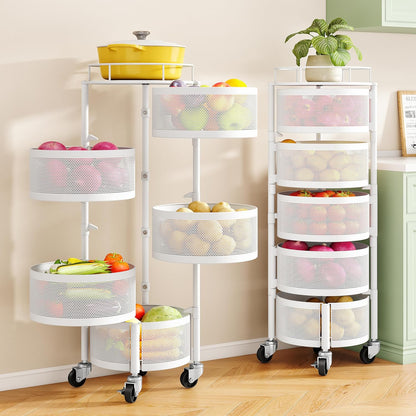 5-Tier Fruit and Vegetable Basket Bowls for Kitchen, Rotating, Black | Metal Top Lid, Rolling Storage Rack Cart for Potato, Onion &Fruit, Large Wire Basket Organizer for Kitchen Counter, Pantry
