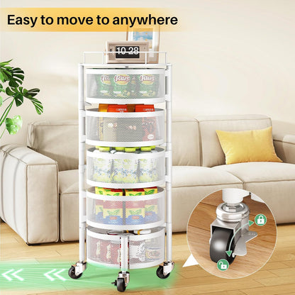 5-Tier Fruit and Vegetable Basket Bowls for Kitchen, Rotating, Black | Metal Top Lid, Rolling Storage Rack Cart for Potato, Onion &Fruit, Large Wire Basket Organizer for Kitchen Counter, Pantry
