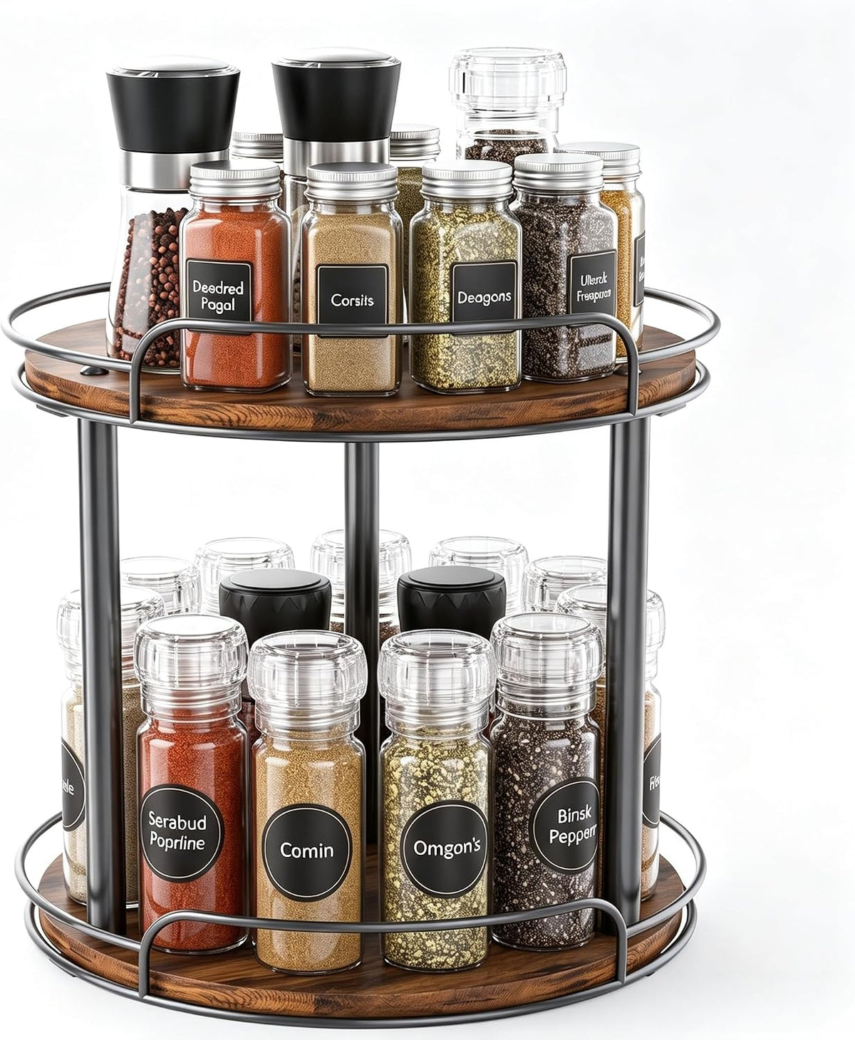 2-Tier Lazy Susan Spice Rack, 10'' Rotating Turntable for Cabinet