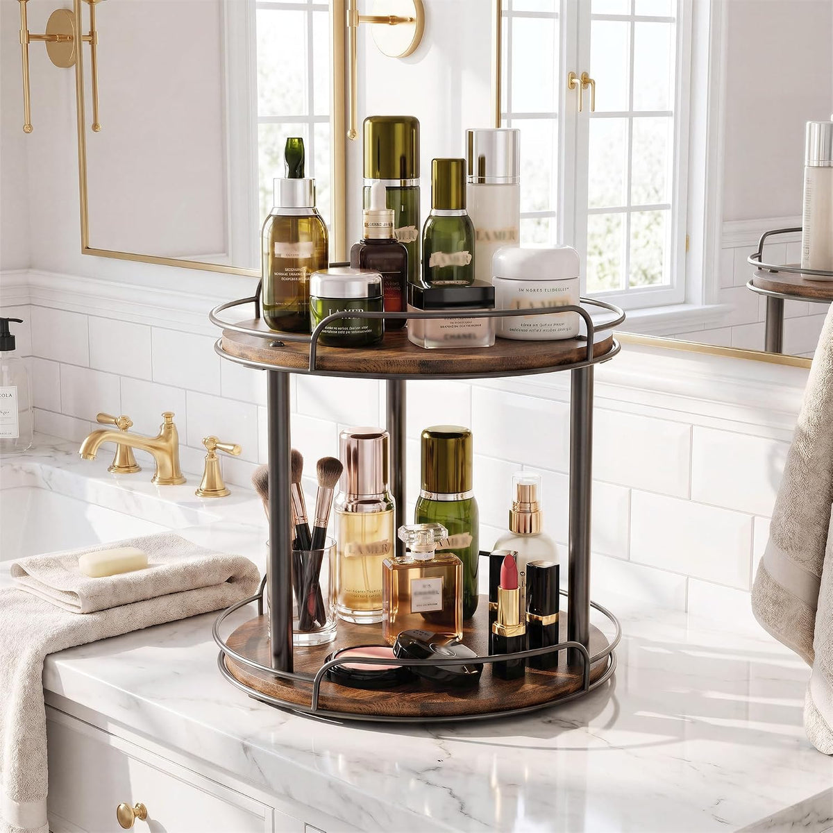 2-Tier Lazy Susan Spice Rack, 10'' Rotating Turntable for Cabinet
