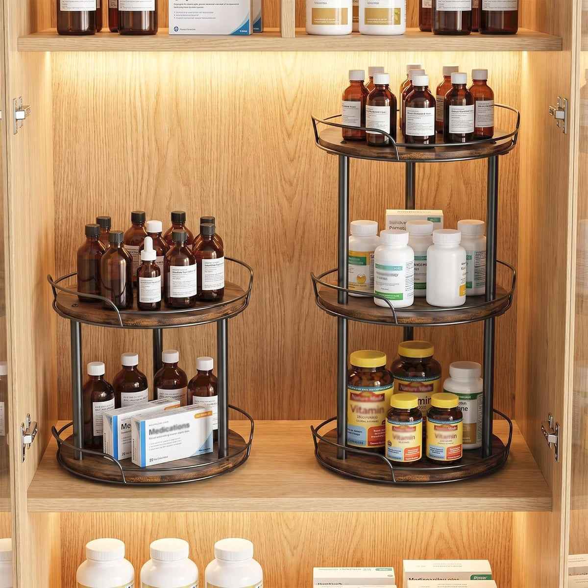 2-Tier Lazy Susan Spice Rack, 10'' Rotating Turntable for Cabinet