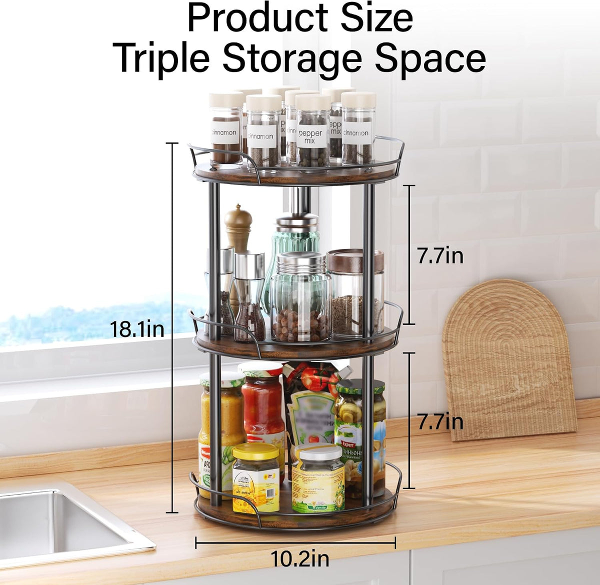 2-Tier Lazy Susan Spice Rack, 10'' Rotating Turntable for Cabinet
