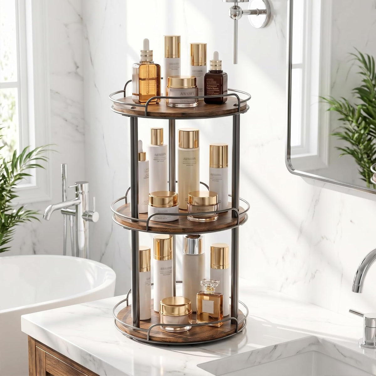 2-Tier Lazy Susan Spice Rack, 10'' Rotating Turntable for Cabinet