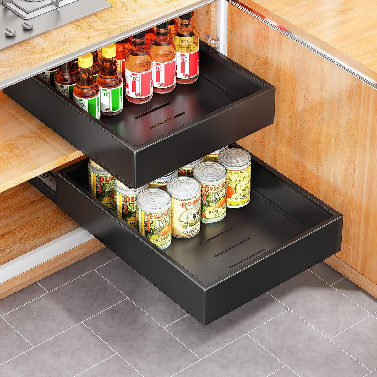Pull out Cabinet Organizer, 21"Deep, Heavy Duty Full-Extension Slide out Drawers for Kitchen Cabinets with Nano Adhesive, Roll Out Shelf Sliding Cabinet for Pots, Bathroom, Pantry, Under Sink, White