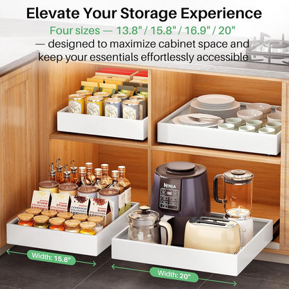 Pull out Cabinet Organizer, 21"Deep, Heavy Duty Full-Extension Slide out Drawers for Kitchen Cabinets with Nano Adhesive, Roll Out Shelf Sliding Cabinet for Pots, Bathroom, Pantry, Under Sink, White