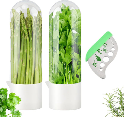 Herb Keeper for Refrigerator with Herb Peeler - Herbs Saver & Vegetable Preservation Container, Extends Freshness Up to 2-3 Weeks for Cilantro, Basil, Parsley, Mint & Greens