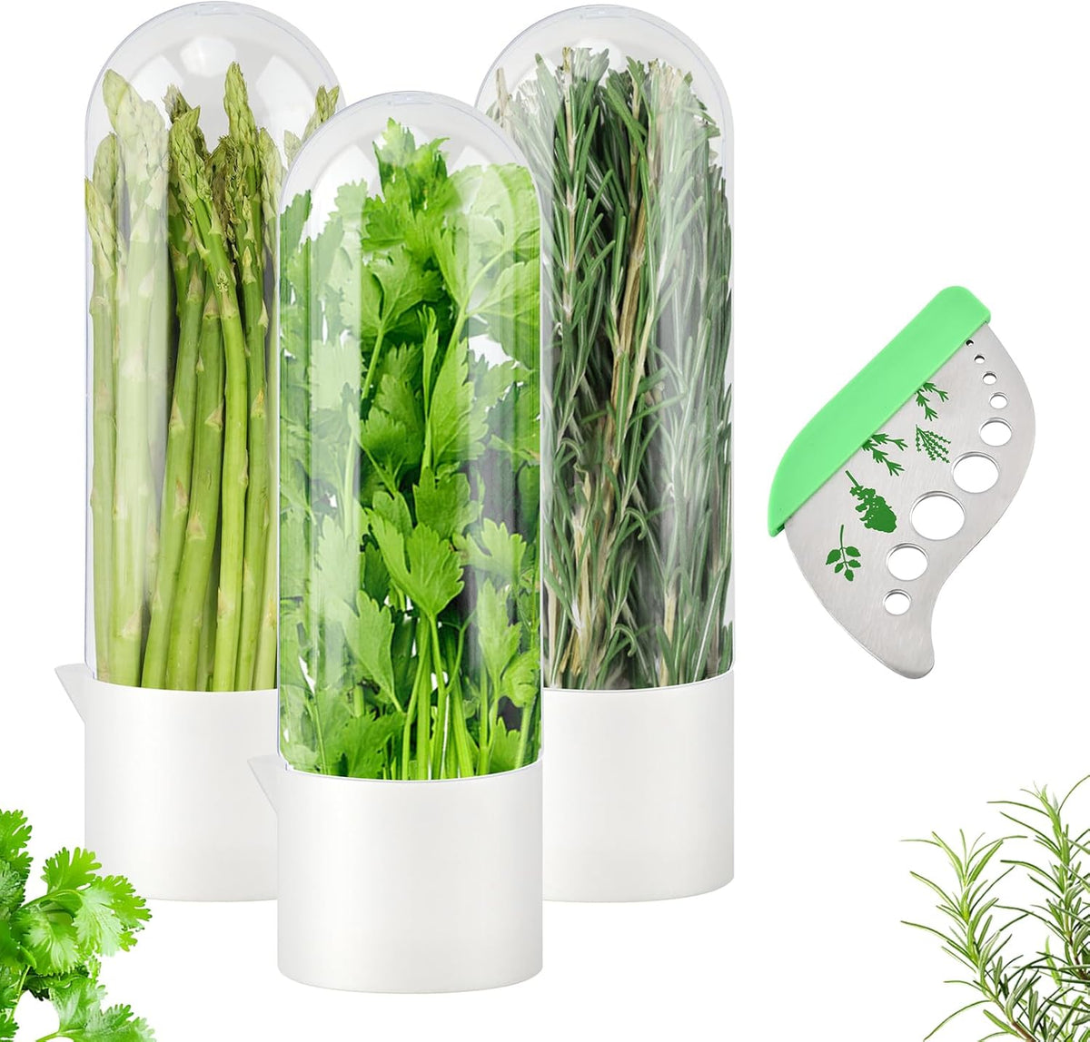 Herb Keeper for Refrigerator with Herb Peeler - Herbs Saver & Vegetable Preservation Container, Extends Freshness Up to 2-3 Weeks for Cilantro, Basil, Parsley, Mint & Greens