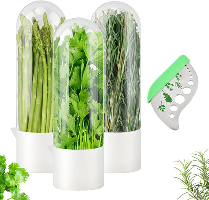 Herb Keeper for Refrigerator with Herb Peeler - Herbs Saver & Vegetable Preservation Container, Extends Freshness Up to 2-3 Weeks for Cilantro, Basil, Parsley, Mint & Greens