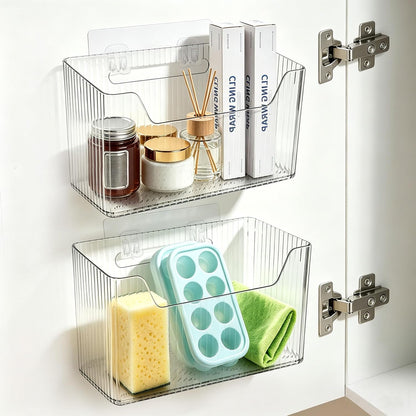 2 Pack Adhesive Cabinet Door Organizer Storage Caddy, Clear Lid Organizer Inside Cabinet Wall Mounted Pantry Door Caddy for Food Container Lid Kitchen Under Sink Basket (Clear)