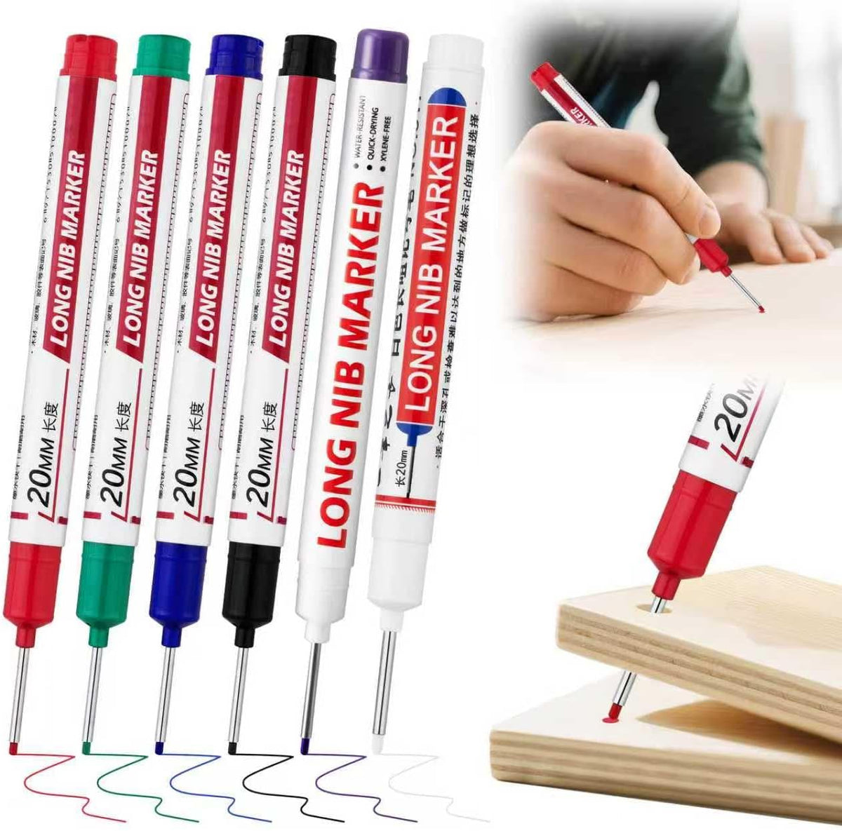 Long Head Deep Hole Marker Pens,20mm Long Nib Marker, Longs Nose Markers, Waterproof Construction Markers Marking Tool,Permanent Markers Carpenter Ink marker Pens,Metal marking Pens