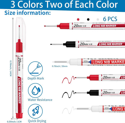 Long Head Deep Hole Marker Pens,20mm Long Nib Marker, Longs Nose Markers, Waterproof Construction Markers Marking Tool,Permanent Markers Carpenter Ink marker Pens,Metal marking Pens