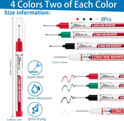 Long Head Deep Hole Marker Pens,20mm Long Nib Marker, Longs Nose Markers, Waterproof Construction Markers Marking Tool,Permanent Markers Carpenter Ink marker Pens,Metal marking Pens