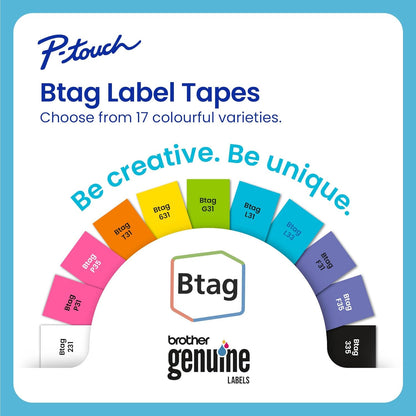 Genuine P-Touch Btag BTAG233 Blue on White Label Tape ~1/2in by 13.1ft (12mm x 4m). (Works Only with PT-N10, PT-N20, PT-N25BT Label Makers)