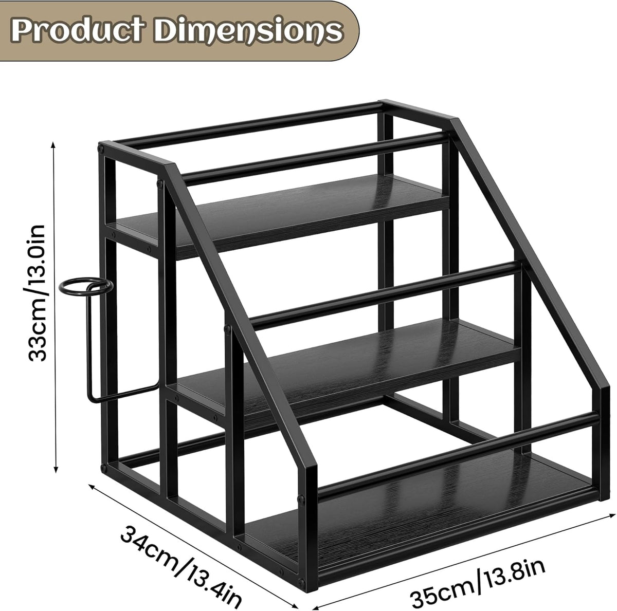 Coffee Syrup Rack Organizer, Spice Racks, Syrup Bottle Holder Stand for Coffee Bar, 3-Tier 12 Bottles Storage Shelves for Syrup, Wine, Dressing for Kitchen Countertop, Rustic Brown & Black