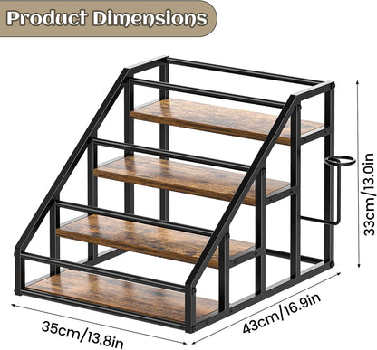 Coffee Syrup Rack Organizer, Spice Racks, Syrup Bottle Holder Stand for Coffee Bar, 3-Tier 12 Bottles Storage Shelves for Syrup, Wine, Dressing for Kitchen Countertop, Rustic Brown & Black