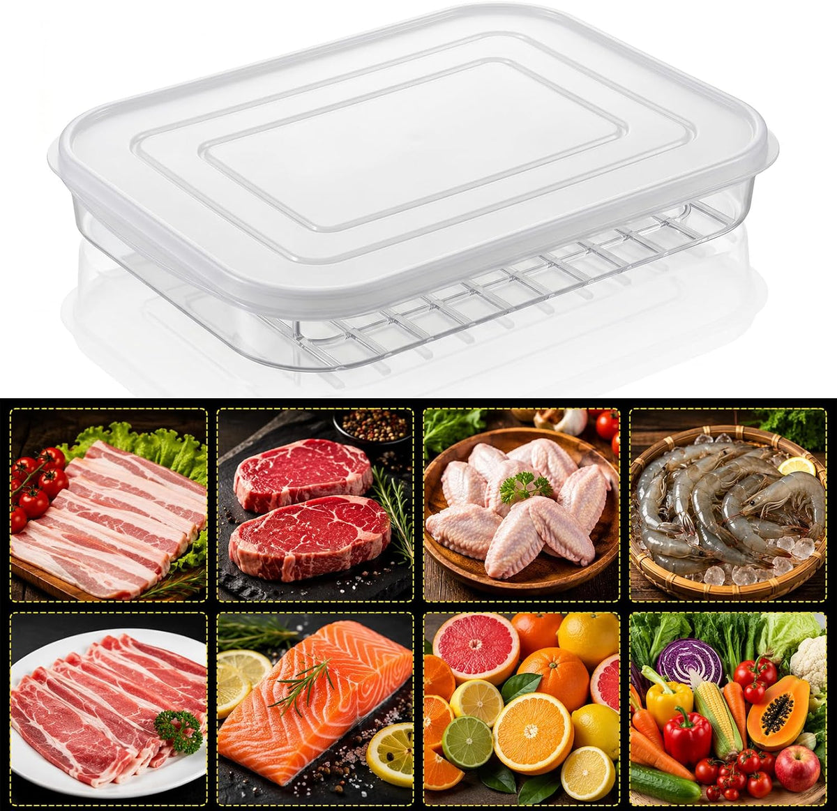 Clear Cold Cuts Storage Container, Meat Container for Fridge (10x7Inch) | Bacon Keeper, Ham and Cheese Storage Box, Lunch Meat Organizer, Plastic Airtight Deli Meat, Food Storage Container