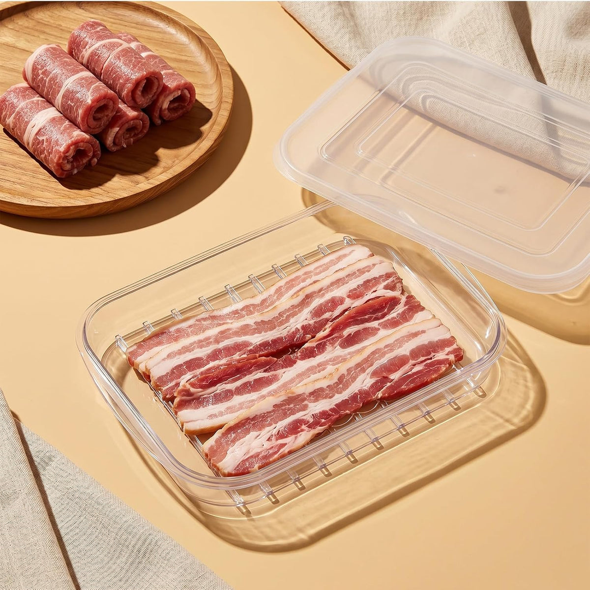 Clear Cold Cuts Storage Container, Meat Container for Fridge (10x7Inch) | Bacon Keeper, Ham and Cheese Storage Box, Lunch Meat Organizer, Plastic Airtight Deli Meat, Food Storage Container