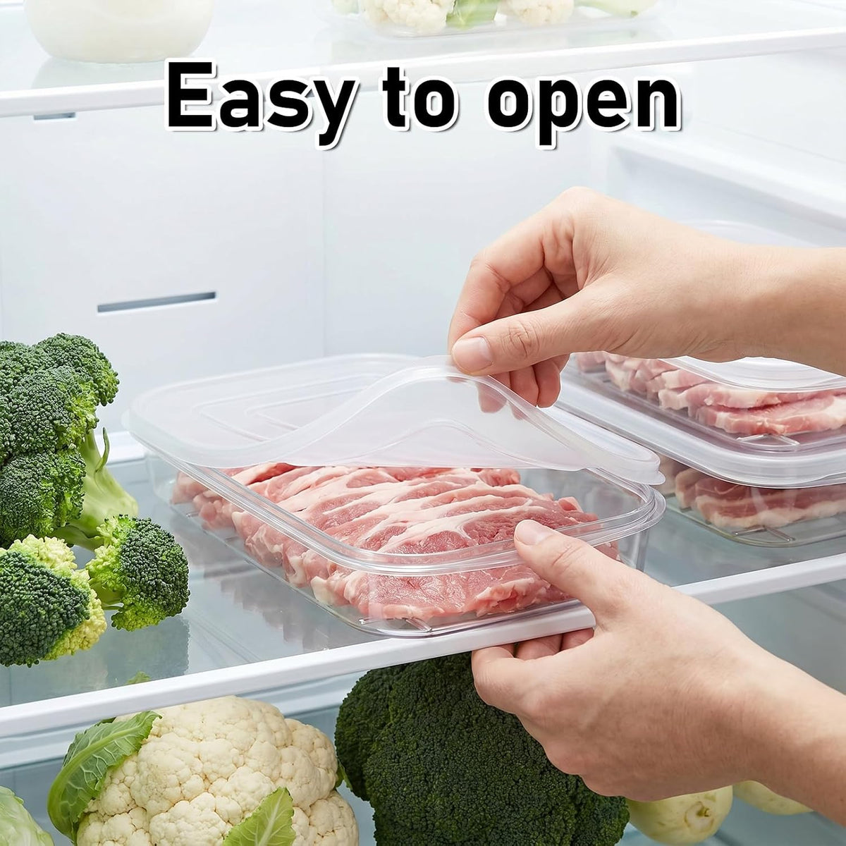 Clear Cold Cuts Storage Container, Meat Container for Fridge (10x7Inch) | Bacon Keeper, Ham and Cheese Storage Box, Lunch Meat Organizer, Plastic Airtight Deli Meat, Food Storage Container