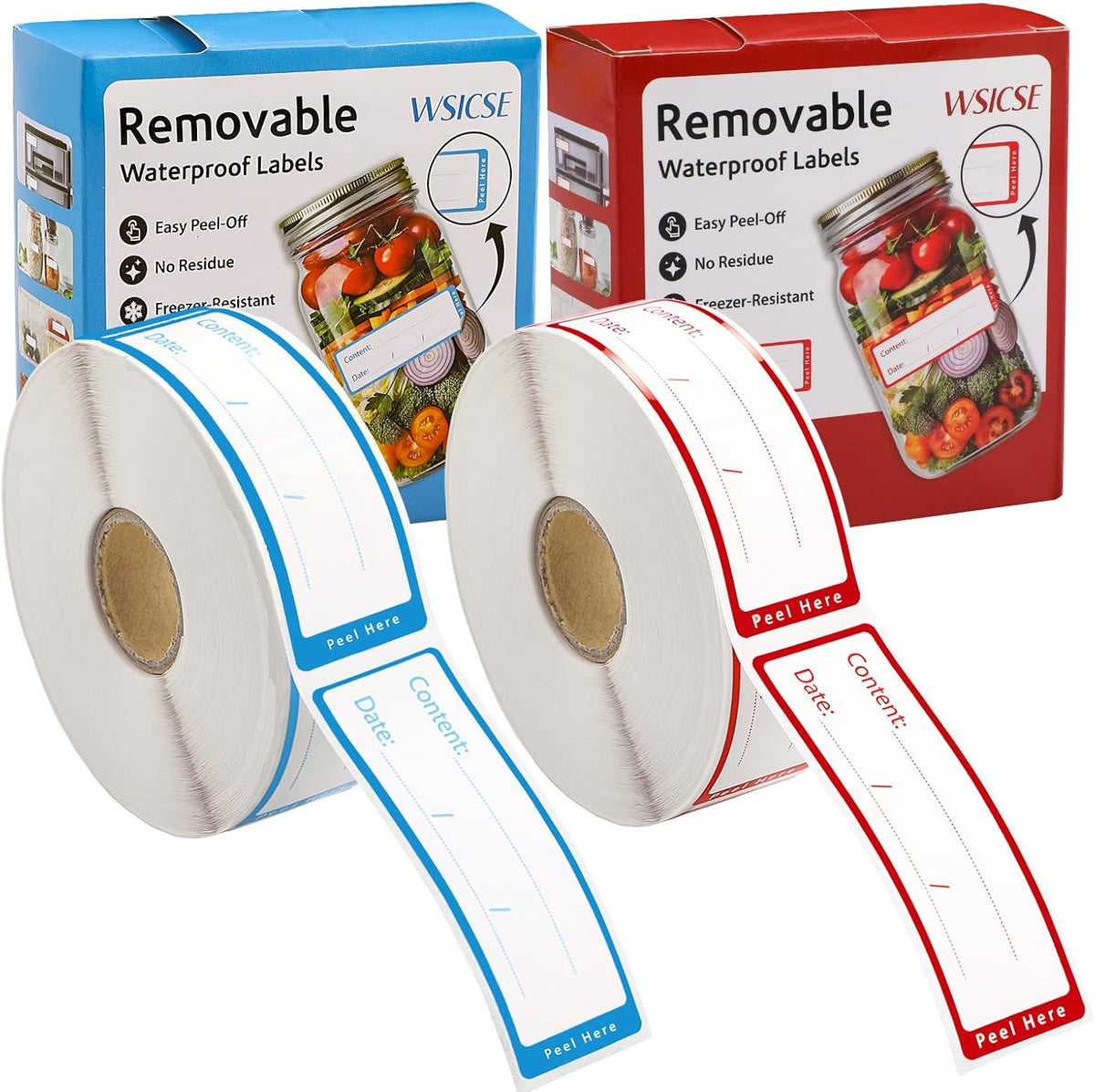 1000 Freezer Labels with Dispenser, 1" x 3", Removable, Red/Blue | Writable food Labels, Easy-Peel, No Residue, Strong Adhesive, Waterproof, For Containers and Freezer Bag