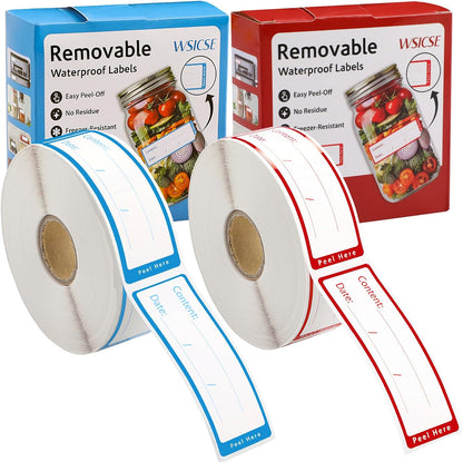 1000 Freezer Labels with Dispenser, 1" x 3", Removable, Red/Blue | Writable food Labels, Easy-Peel, No Residue, Strong Adhesive, Waterproof, For Containers and Freezer Bag