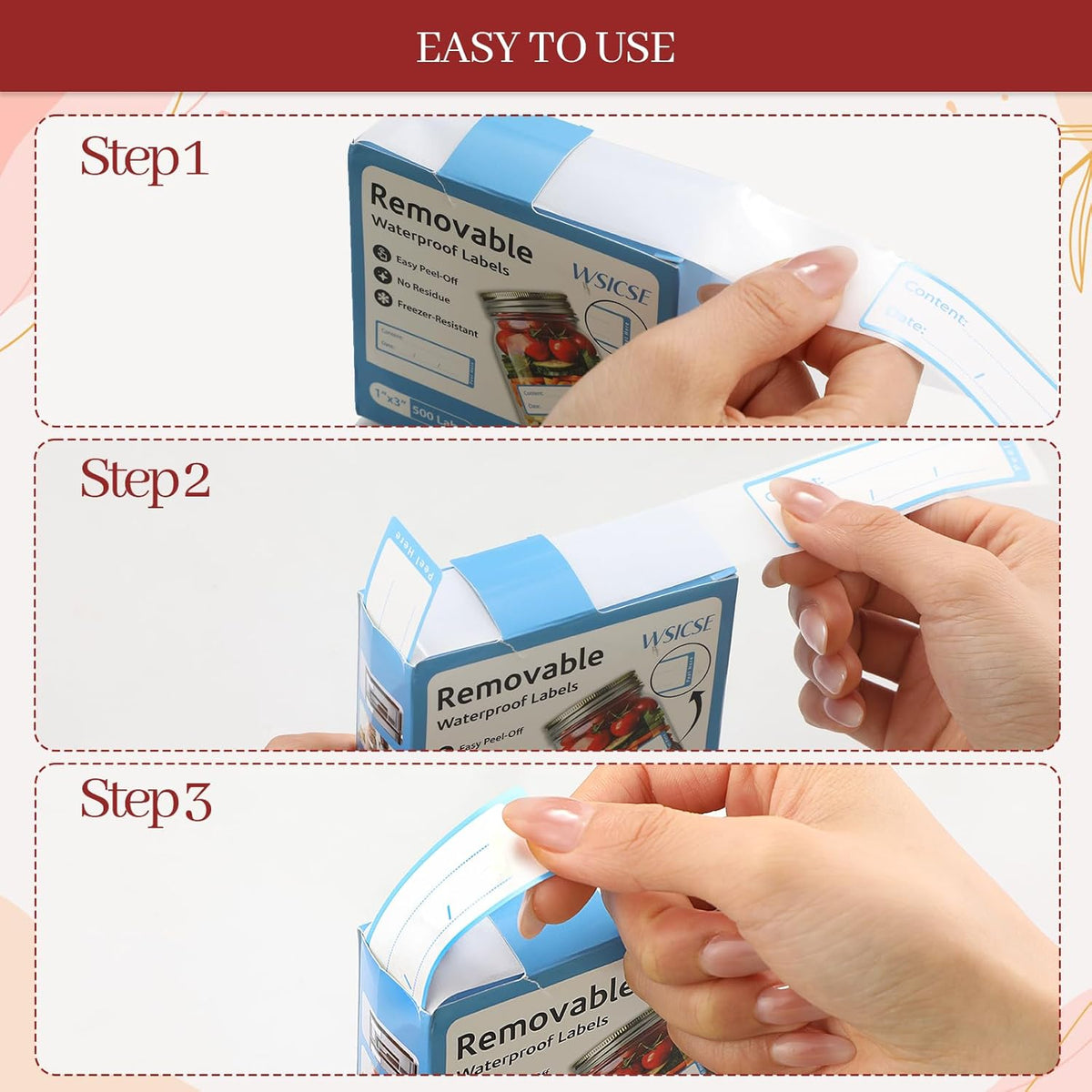 1000 Freezer Labels with Dispenser, 1" x 3", Removable, Red/Blue | Writable food Labels, Easy-Peel, No Residue, Strong Adhesive, Waterproof, For Containers and Freezer Bag