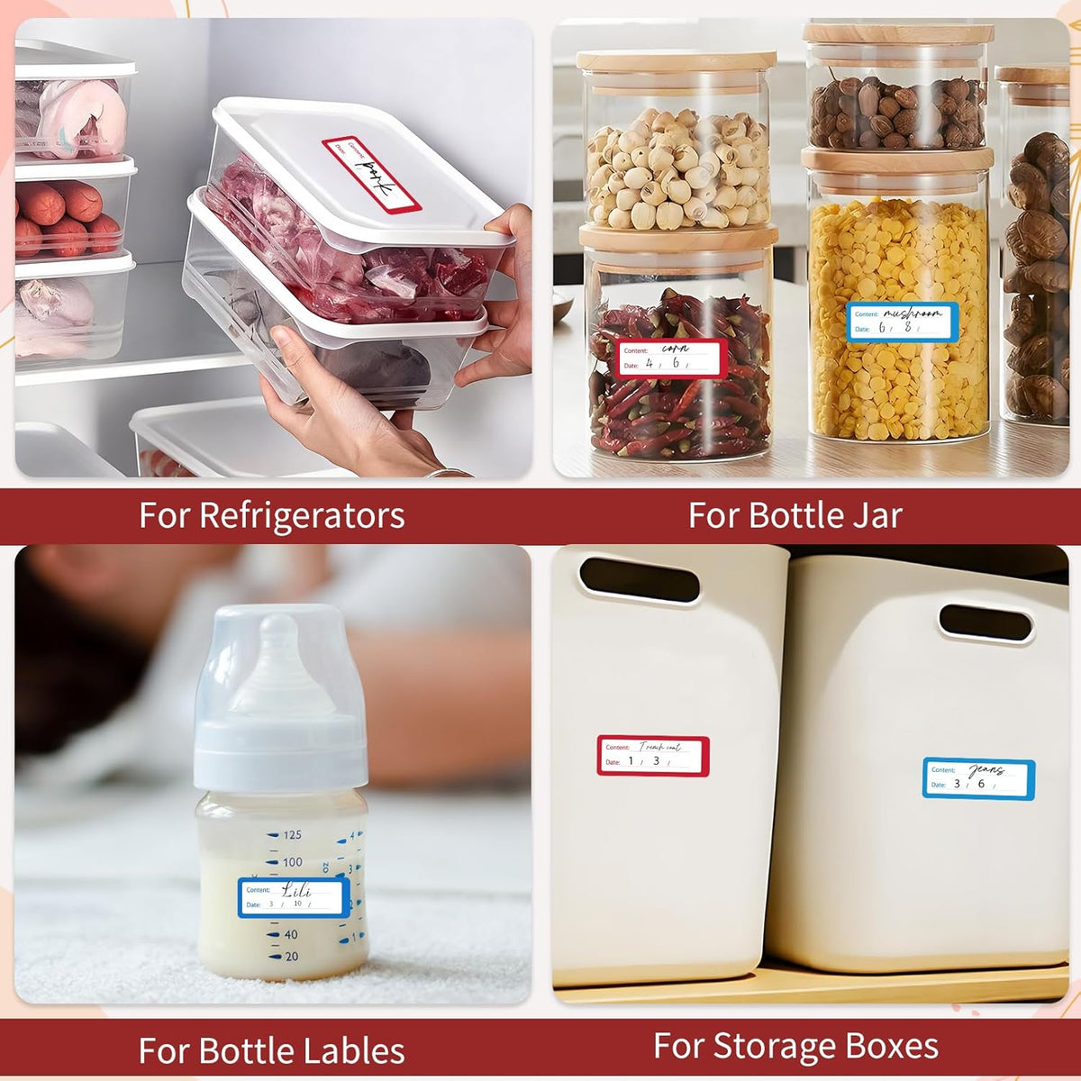 1000 Freezer Labels with Dispenser, 1" x 3", Removable, Red/Blue | Writable food Labels, Easy-Peel, No Residue, Strong Adhesive, Waterproof, For Containers and Freezer Bag