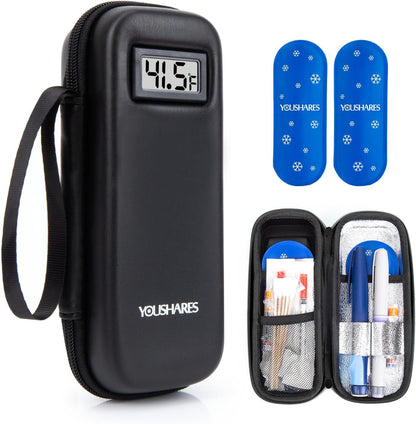 Insulin Cooler Travel Case with Temperature Display - Refrigerated Medicine Cooling Bag with 2 TSA Approved Ice Pack, Medication Pen Diabetic Supplies Organizer for Trip and Daily