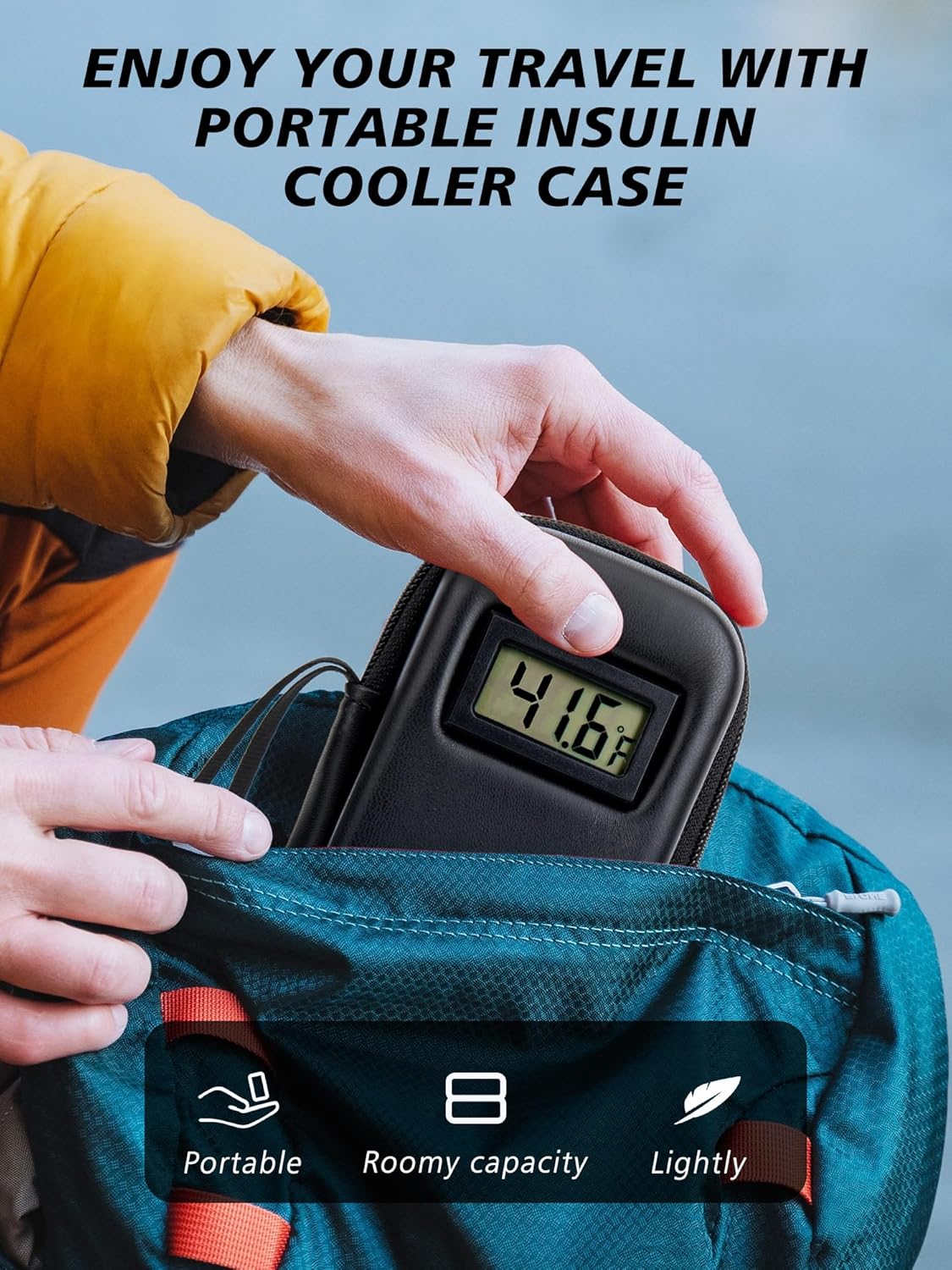 Insulin Cooler Travel Case with Temperature Display - Refrigerated Medicine Cooling Bag with 2 TSA Approved Ice Pack, Medication Pen Diabetic Supplies Organizer for Trip and Daily
