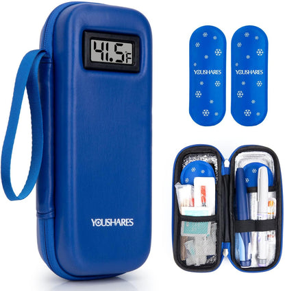 Insulin Cooler Travel Case with Temperature Display - Refrigerated Medicine Cooling Bag with 2 TSA Approved Ice Pack, Medication Pen Diabetic Supplies Organizer for Trip and Daily