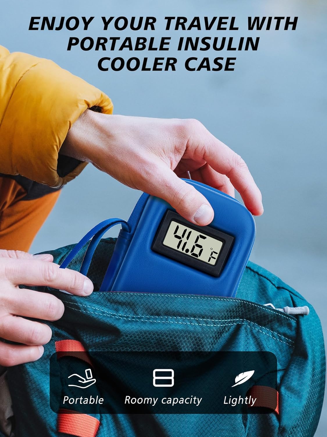 Insulin Cooler Travel Case with Temperature Display - Refrigerated Medicine Cooling Bag with 2 TSA Approved Ice Pack, Medication Pen Diabetic Supplies Organizer for Trip and Daily