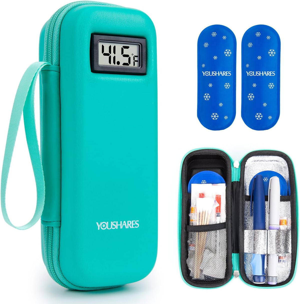 Insulin Cooler Travel Case with Temperature Display - Refrigerated Medicine Cooling Bag with 2 TSA Approved Ice Pack, Medication Pen Diabetic Supplies Organizer for Trip and Daily
