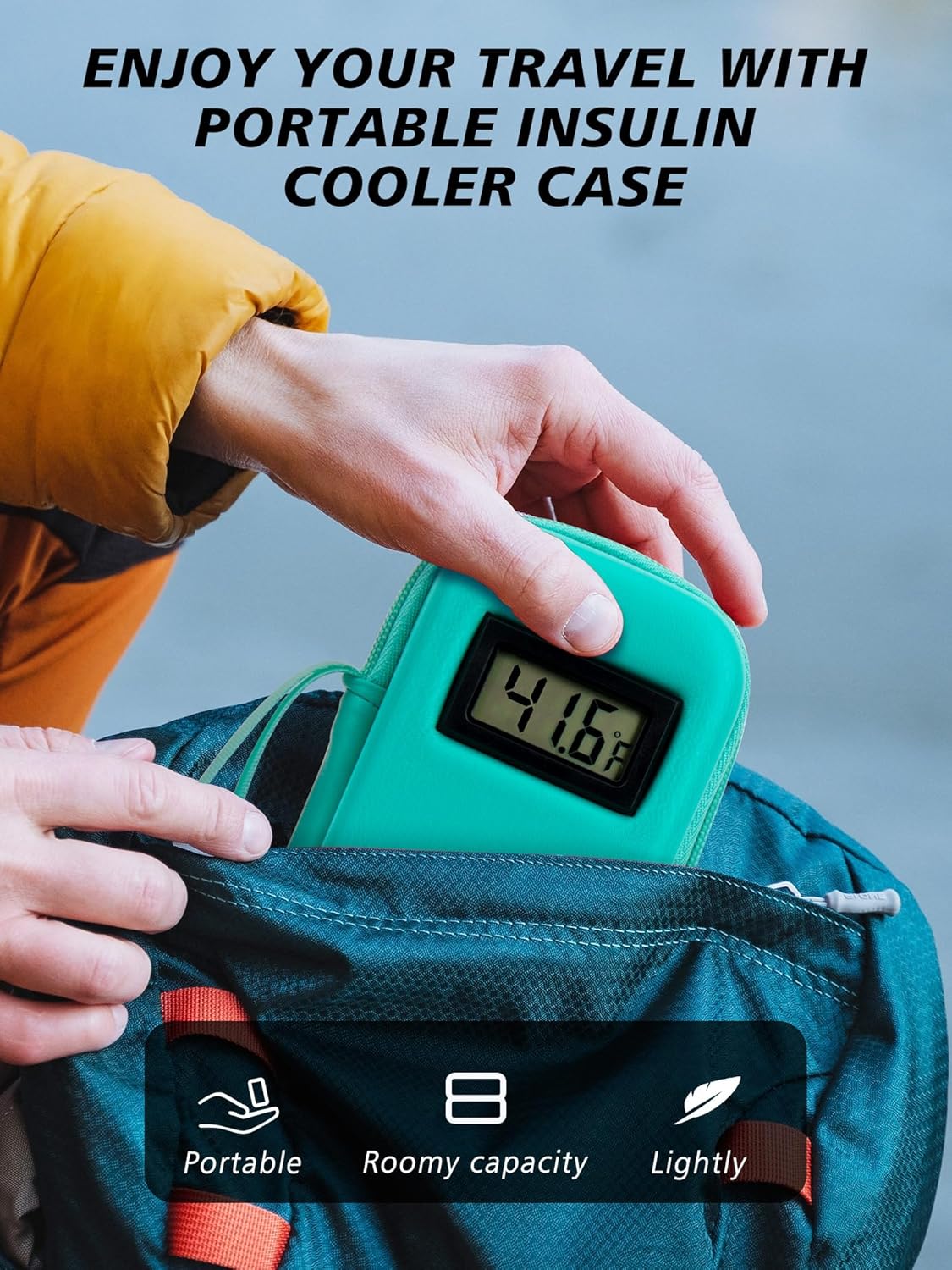 Insulin Cooler Travel Case with Temperature Display - Refrigerated Medicine Cooling Bag with 2 TSA Approved Ice Pack, Medication Pen Diabetic Supplies Organizer for Trip and Daily
