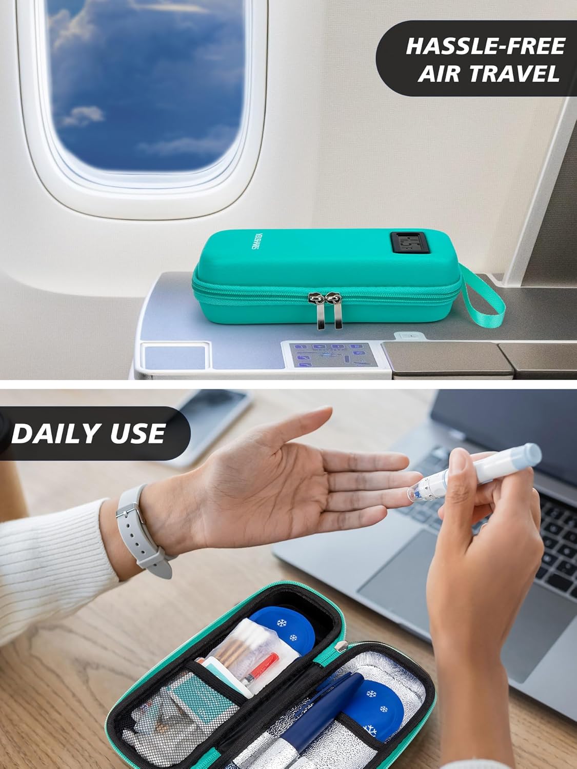 Insulin Cooler Travel Case with Temperature Display - Refrigerated Medicine Cooling Bag with 2 TSA Approved Ice Pack, Medication Pen Diabetic Supplies Organizer for Trip and Daily