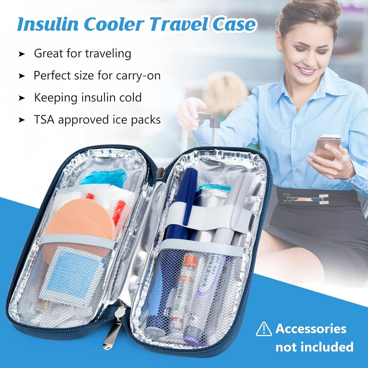 Insulin Cooler Travel Case with Temperature Display - Refrigerated Medicine Cooling Bag with 2 TSA Approved Ice Pack, Medication Pen Diabetic Supplies Organizer for Trip and Daily