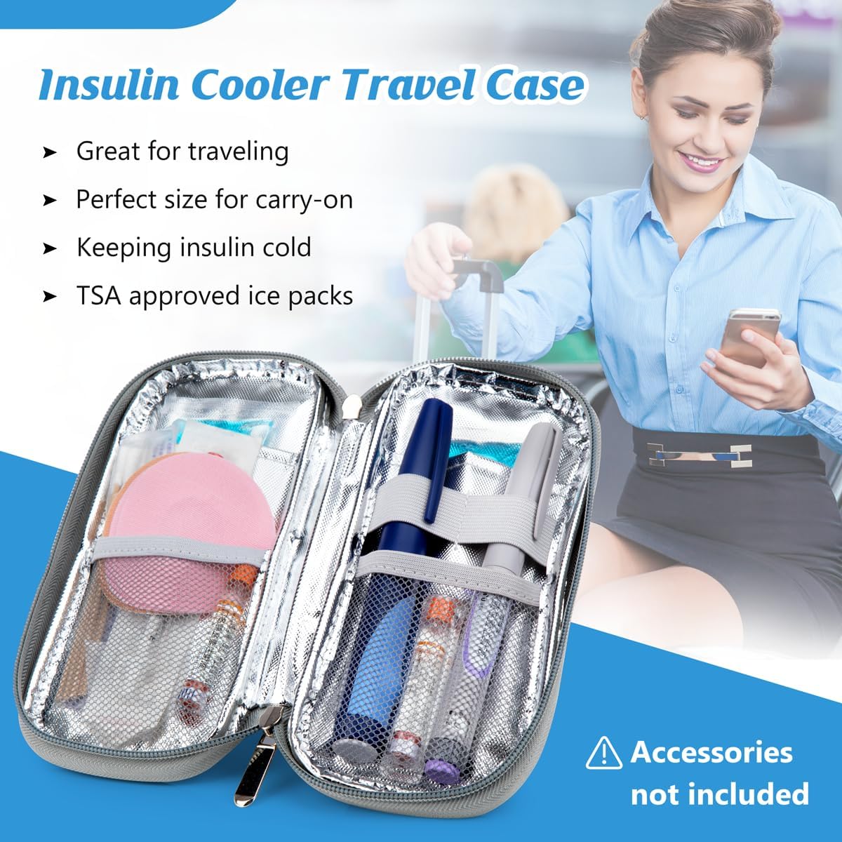 Insulin Cooler Travel Case with Temperature Display - Refrigerated Medicine Cooling Bag with 2 TSA Approved Ice Pack, Medication Pen Diabetic Supplies Organizer for Trip and Daily