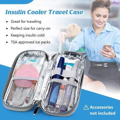Insulin Cooler Travel Case with Temperature Display - Refrigerated Medicine Cooling Bag with 2 TSA Approved Ice Pack, Medication Pen Diabetic Supplies Organizer for Trip and Daily